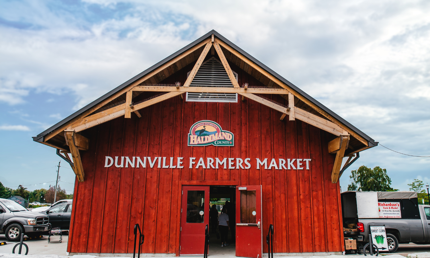 a red market barn with Haldimand logo